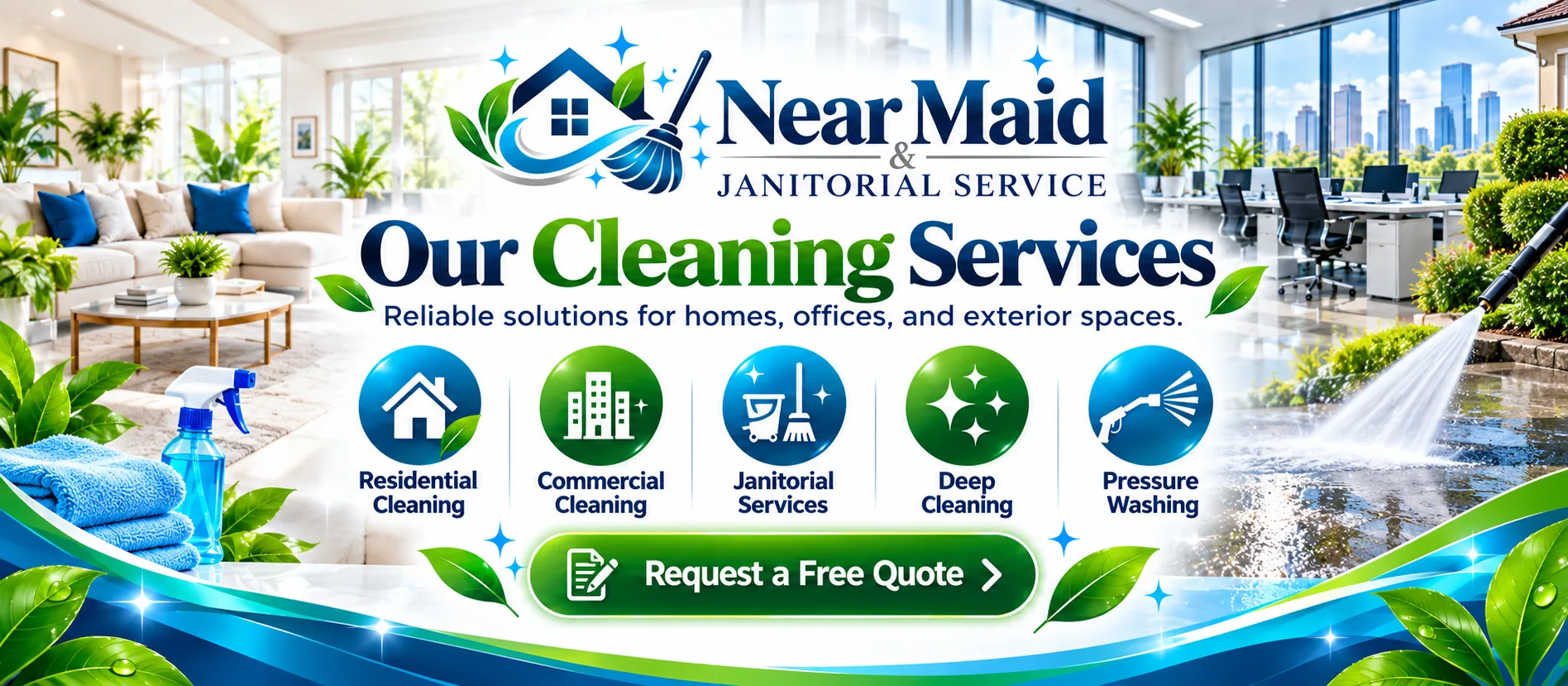 Near Maid cleaning services and branded service banner